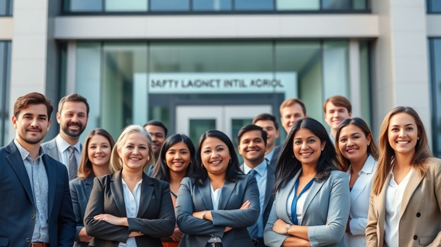 Diverse group at Somaliland education investment event on steps.