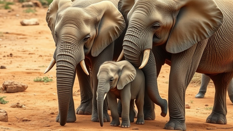 Baby elephant interacting with adults in African savannah, Safari Add-Ons in Africa.