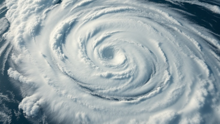 Aerial view of Hurricane Melissa with swirling cloud formations.