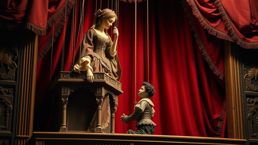 Intricate marionette puppets in theatrical setting for Gemini study tools.