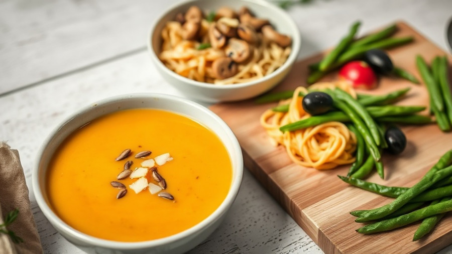 Inspiring food blogs: pasta, soup, and green beans display.