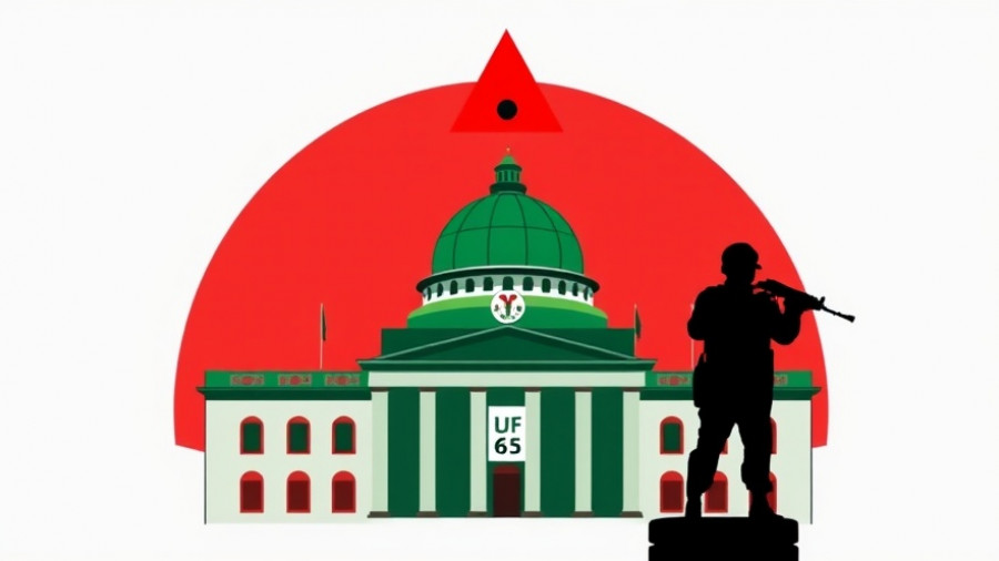 Graphic of Nigeria security threats with National Assembly and warning.