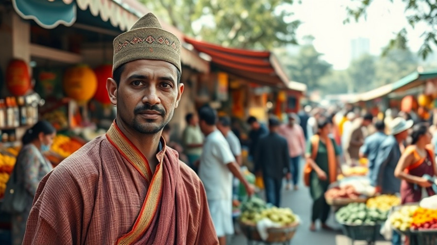 Nigeria's economy in trouble: market scene with traditional dressed man.