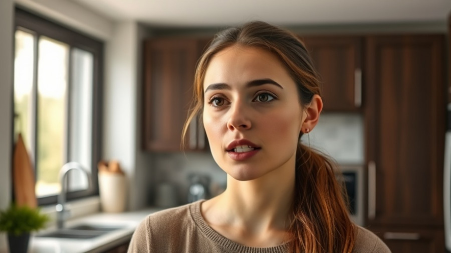 Young woman explaining edible fluorescence in a kitchen.