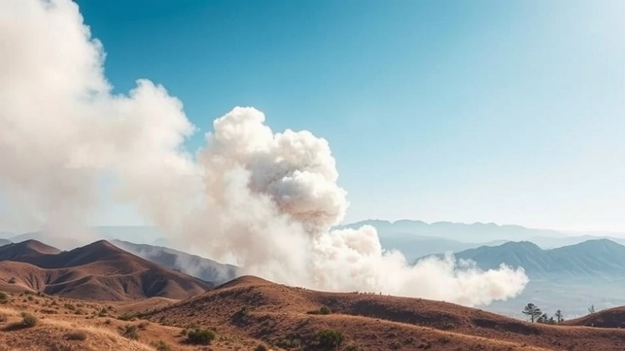 Smoke rises in aftermath of Israeli attacks on Lebanon in hilly landscape.