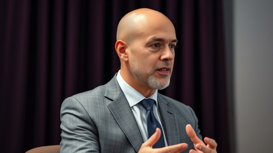 Bald man discusses alien life in a studio with purple backdrop.