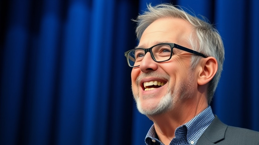 Middle-aged man engaging the audience, emotional contagion concept.