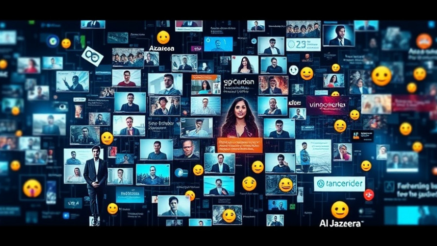 Dynamic digital collage representing Al Jazeera's storytelling evolution.