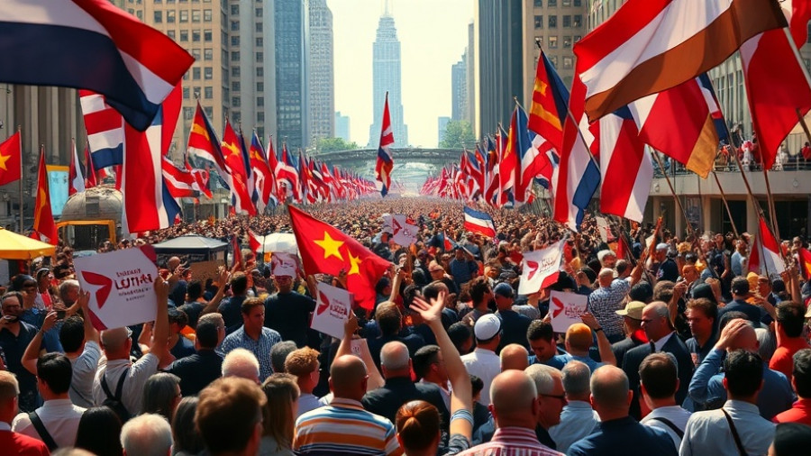 PDP suspends officers amidst convention chaos, urban rally scene with flags.