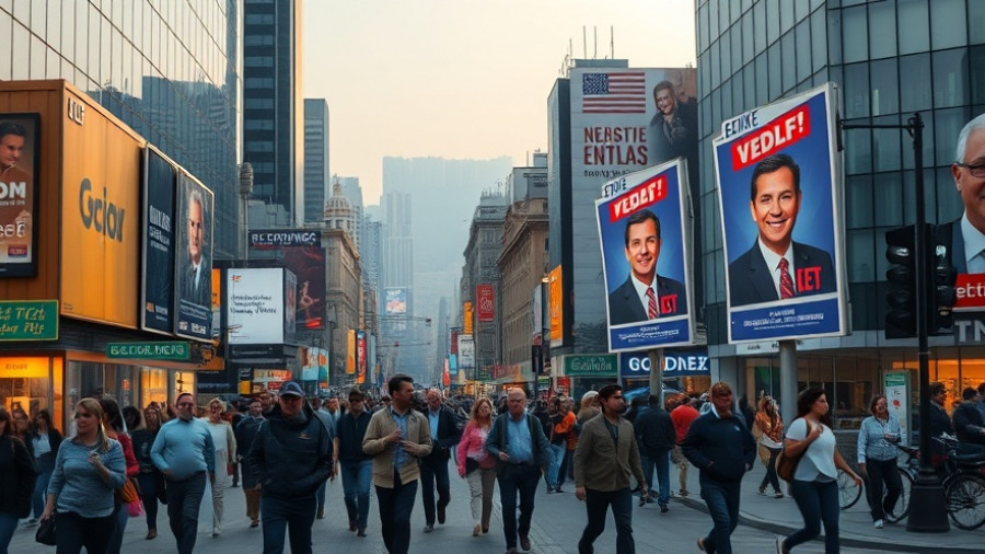 Iraq voter enthusiasm elections street scene with posters and pedestrians.