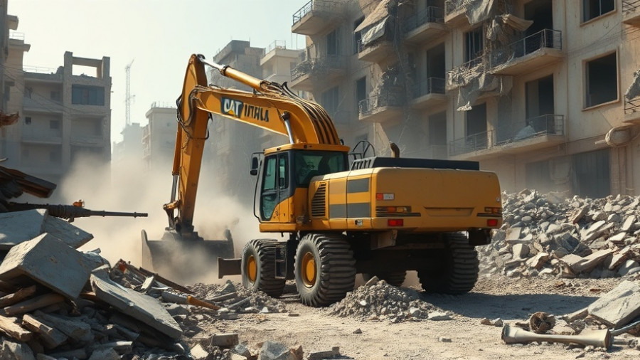 Heavy machinery clearing rubble in Gaza during recovery efforts.