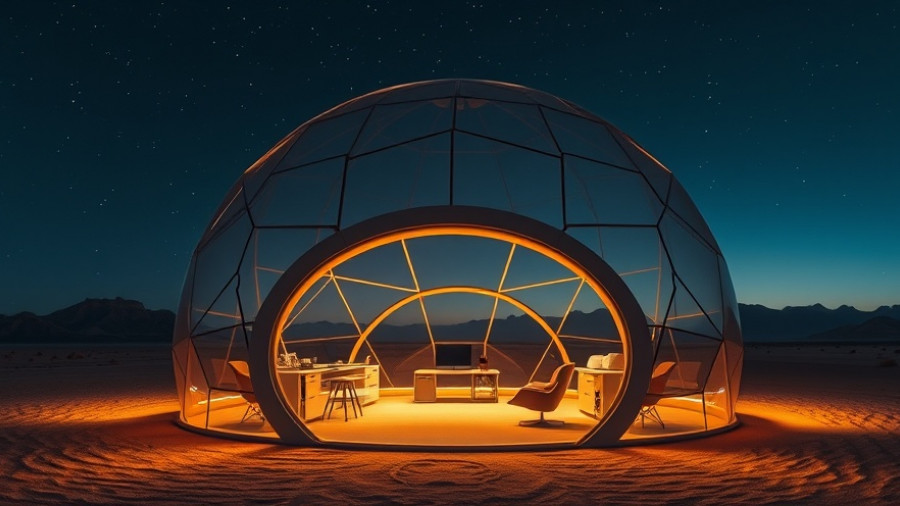 Transformative audio in a futuristic dome workspace at night.
