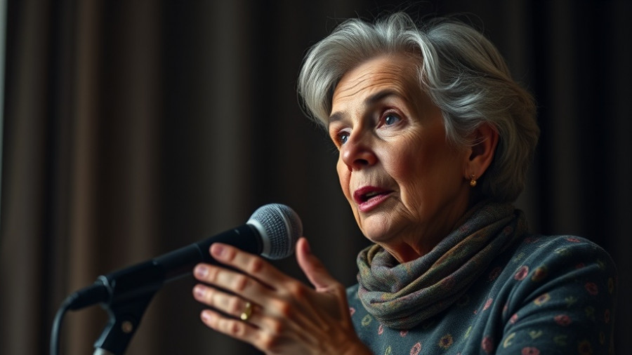 Older woman discusses endangered cheetah conservation in a studio.