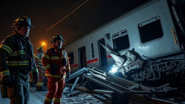Emergency teams assess wreckage in India train crash.