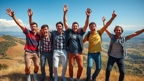 Sudan's Jiu-jitsu Team Triumphs, celebrating on a hillside with joy.