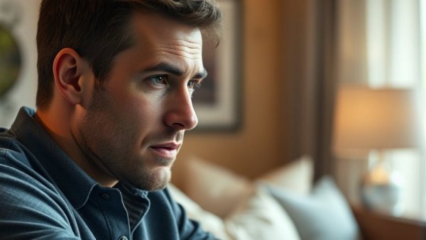 Artist reflecting on journey after alcohol in a warm, inviting setting.