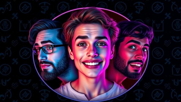 Expressive portraits in circular frames on a patterned background highlighting diverse expressions.