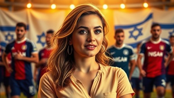 Israel playing in European football debate poster with presenter.