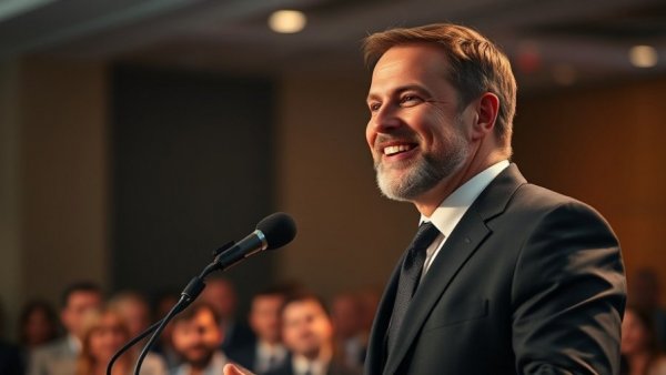 Zohran Mamdani election speech event with audience.
