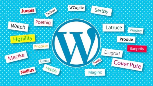 WordPress logo with greetings in multiple languages on blue background, representing a multilingual WordPress website.