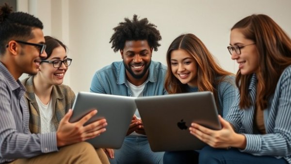 Young professionals collaborating on laptops, fostering data-driven workforce in Africa.