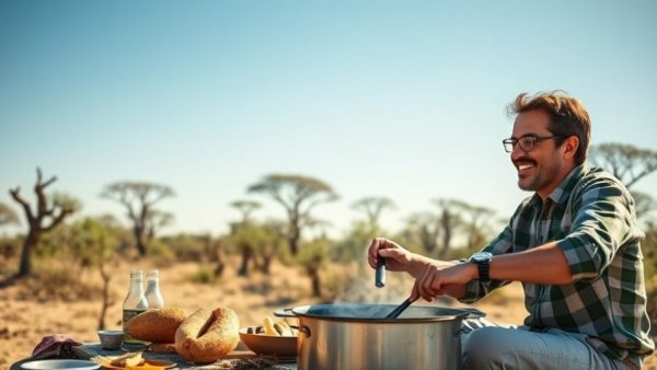 Couple enjoys outdoor cooking on budget-friendly African safari