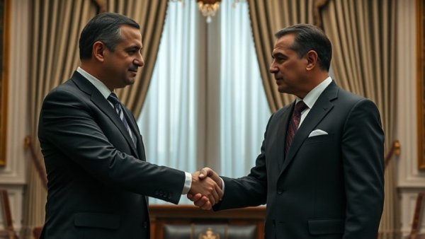 Easing of Sanctions on Syria: Formal handshake in elegant setting.