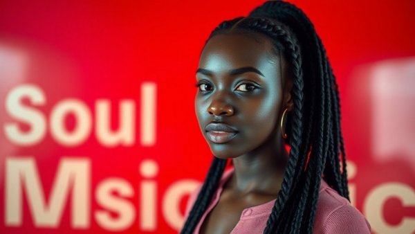 Soul Music channel: vibrant young woman portrait on red backdrop.