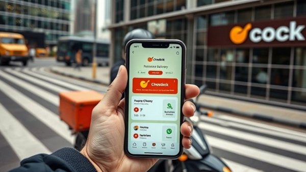Chowdeck bill payments super app on phone with motorbike delivery.