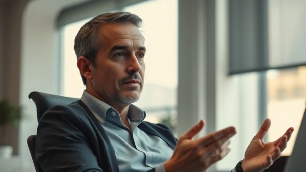 Middle-aged man discussing negotiation skills in an office setting.