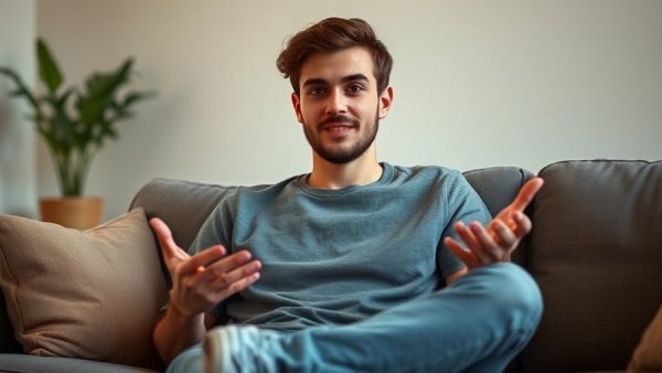 Relaxed young man explaining the reasons to start an online business.