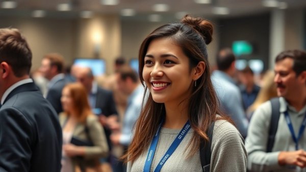 Young woman speaking at a busy conference, AI Africa film makers and developers.