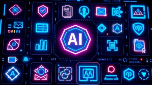 Futuristic 3D interface showcasing AI tools for web development.