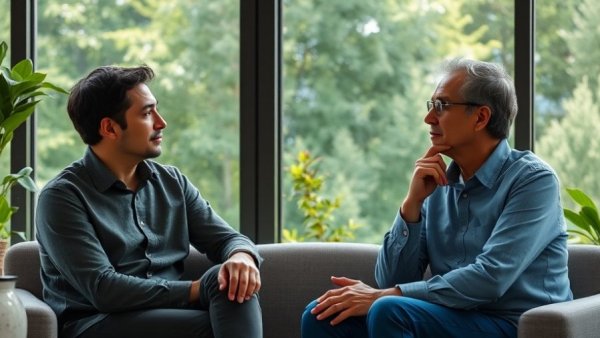 Thoughtful discussion between two individuals on technology and society.