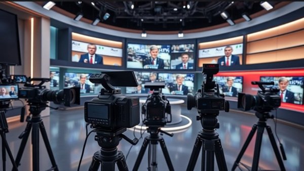 Modern television studio setup for live Africa news broadcast.