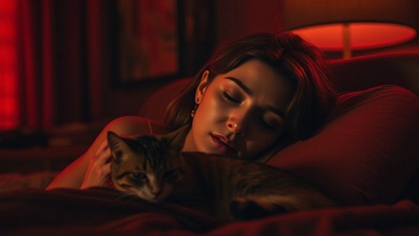 Resilience Amidst Chaos in Istanbul: Woman with cat in a peaceful moment.