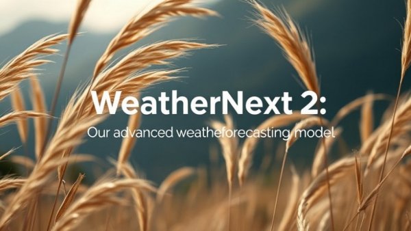 Advanced weather forecasting model 'WeatherNext 2' text over nature.