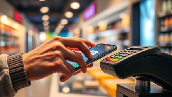 Contactless payment with smartphone showcasing Africa instant payments at a store.