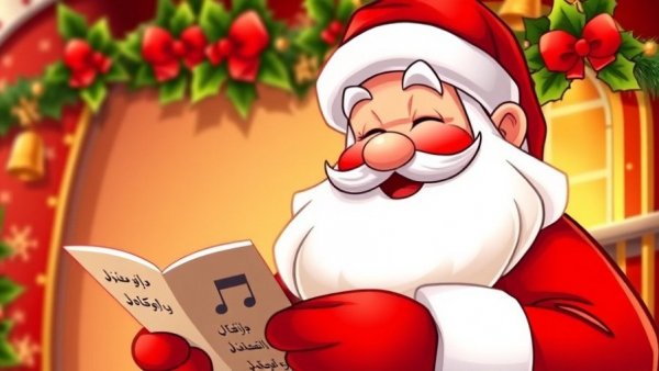 Festive illustration of Santa listing Christmas songs for relaxation.