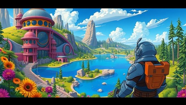 De-Jank in UEFN game design cartoon landscape with futuristic elements.