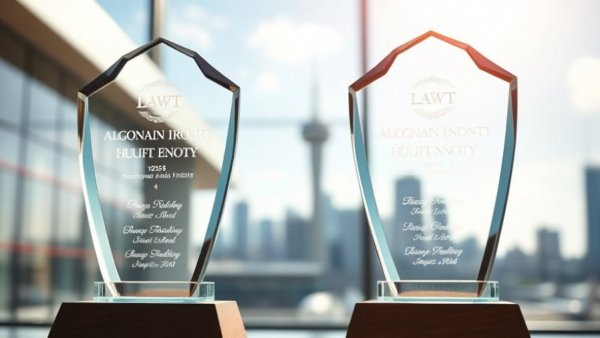 Glass awards for 'Best Airline in the World' on display.