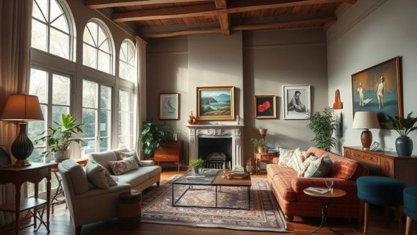 Cozy Portland residential design living room with vintage decor.