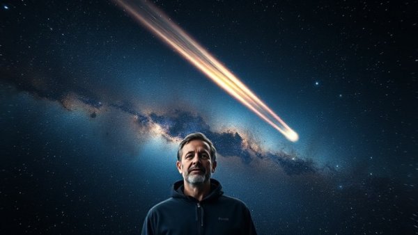 NASA Comet 3I/ATLAS with person explaining in space.