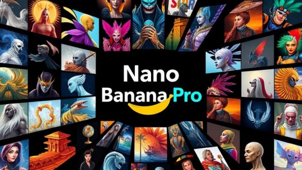 Nano Banana Pro logo surrounded by creative art thumbnails.