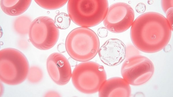 Magnified blood cells viewed under a microscope.