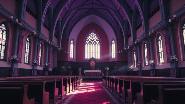Empty church interior, vibrant decorations, Kebbi Church Abduction.