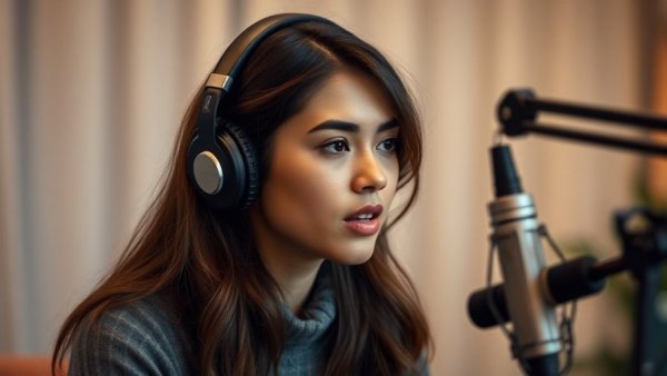 Young woman discussing AI policy and governance for Africa in podcast.