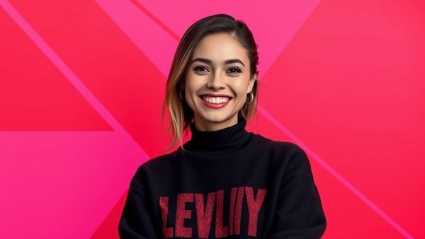 Smiling woman in front of geometric backdrop, agency banking Nigeria