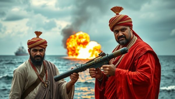 Houthi Attacks on Shipping visual depicting conflict and maritime dangers.