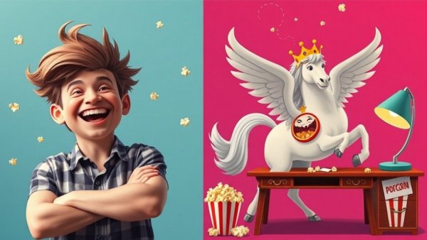 AI-powered creativity and cinematic transformations in a whimsical popcorn-themed collage.